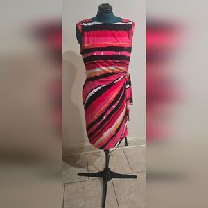 Tahari Dress Pink/Multicolor Striped Sz 12